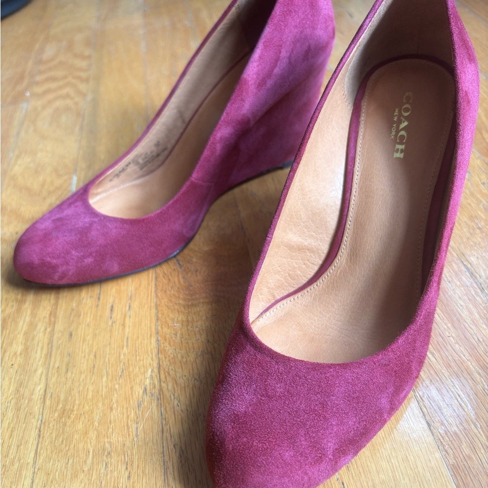 Coach Heels Purple Suede Wedge - Picture 3 of 11